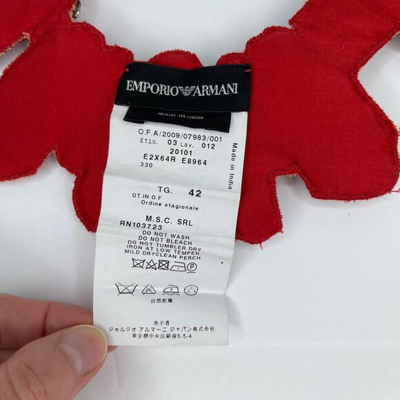 Emporio Armani Red Statement Rhinestone Crystal Jeweled Ribbon Tie Bib Necklace - Picture 4 of 5